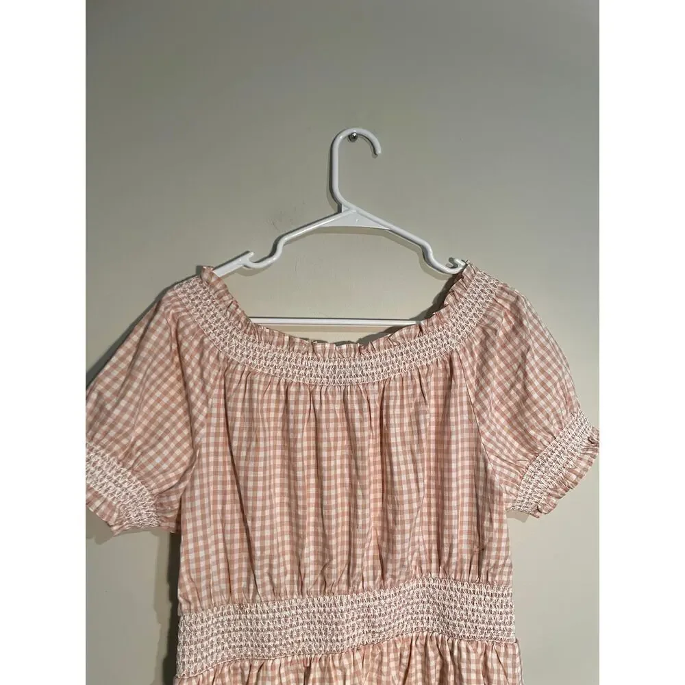 J. Crew Smocked‎ Puff-Sleeve Cotton Poplin Gingham Dress Size Medium